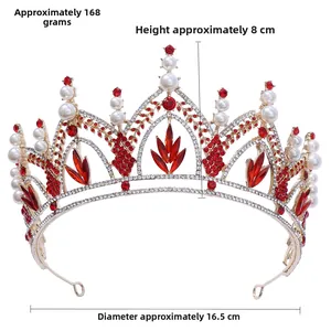 Détails du diadème baroque doré avec mesures: 168g poids, 8cm hauteur et 16,5cm diamètre