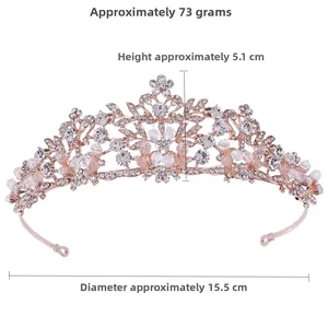 Bridal tiara details with weight 73g, height 5.1cm and diameter 15.5cm in rose gold