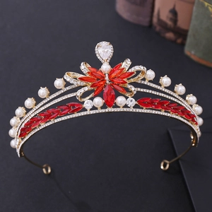 Luxury Alloy Rhinestone Artificial Pearl Bridal Crown Tiara Vintage Baroque Floral Bow-knot Zirconia Wedding Party Headpiece Jewelry