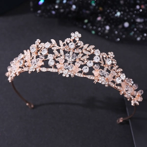 Elegant Leaf Design Bridal Tiara Alloy Rhinestone Crystal Bead Wedding Crown For Women Pageant Party Hair Accessories