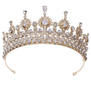 Diadème de mariée doré élégant avec zircons et cristaux pour mariage de style cour