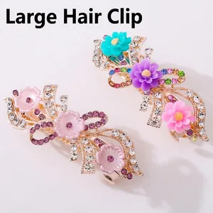 Eleganter Legierung Blumen Haarklammer Mit Bunten Strasssteinen Harzblume Roségold Haarspange Pferdeschwanz Zubehör Für Damen