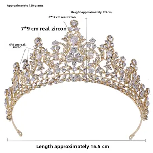 Detail of 7.3cm high bridal tiara with sparkling cubic zirconia and crystal floral patterns