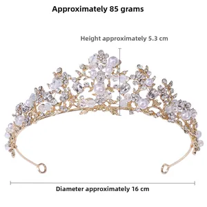 Detail showing bridal crown dimensions: weight 85g, height 5.3cm, and diameter 16cm