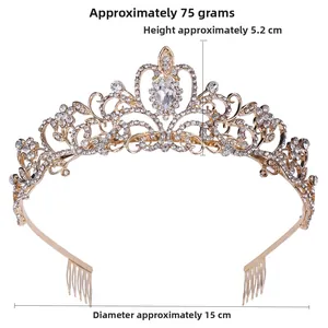 Detailed macro of a gold crystal bridal crown tiara with side hair combs for secure fit