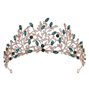 Baroque Leaf Bridal Crown Wedding Hair Accessory For Women Luxury Alloy Rhinestone Crystal Tiara Party Banquet Jewelry