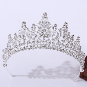 Detailed macro view of 3A cubic zirconia and silver alloy bridal crown for weddings