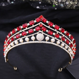 Couronne de Mariée Baroque Or Argent Alliage Zircon Strass Diadème Künstliche Perle Mariage Accessoire Cheveux Femme Luxueux Coiffe Vintage