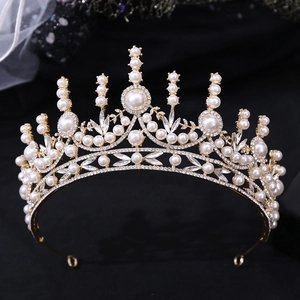 Luxueux Diadème de Mariée Européen Couronne en Alliage avec Künstliche Perles et Strass Élégant Accessoire de Coiffure Mariage pour Banquet Femme