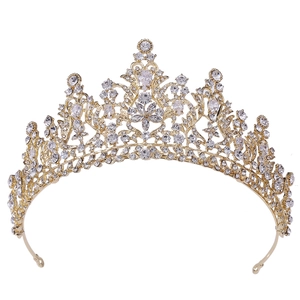 Detailed view of bridal crown featuring golden alloy finish and 3A cubic zirconia stones