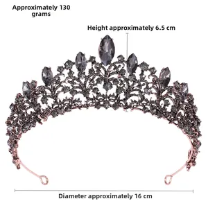 Detailansicht der Barock-Tiara, 6,5 cm hoch, 16 cm Durchmesser, mit grauen Kristallen