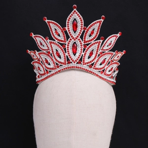 Baroque red rhinestone bridal crown with silver alloy frame for weddings and pageants
