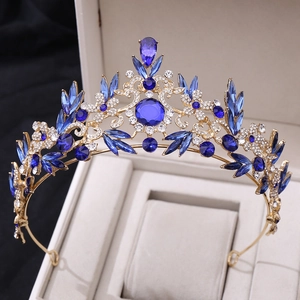 Couronne de Mariée en Alliage Baroque de Luxe avec Cristaux et Feuilles Diadème de Mariage Strass pour Femme Bijoux