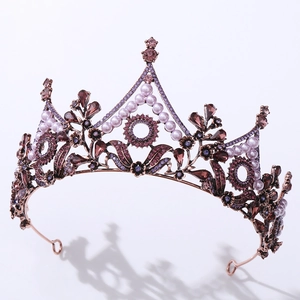 Retro Baroque Leaf Crown Tiara Antique Copper Alloy Rhinestone Crystal Bridal Headpiece For Wedding Party Women Jewelry