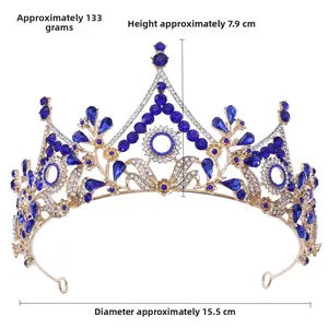 Detailed macro view of baroque crown showing 7.9cm height and 15.5cm diameter dimensions