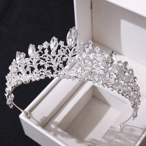 Close-up of luxury bridal crown with brilliant marquise and round cut rhinestones
