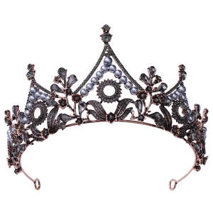 Vintage gothic bronze tiara with dark grey crystals and pearls for bridal wedding look