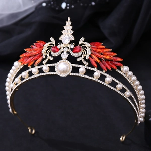Luxury Alloy Zirconia Bridal Tiara Peacock Wing Rhinestone Wedding Crown With Faux Artificial Pearl For Women Banquet Hair Accessories