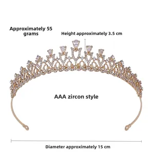 Close-up of gold bridal crown with AAA cubic zirconia and intricate flower design