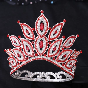 Luxury Baroque Bridal Crown Tiara Alloy Rhinestone Red White Crystal Headpiece For Wedding Pageant Party Women Hair Accessories