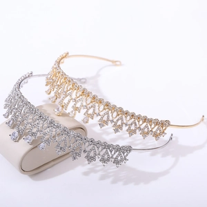 Sparkling silver and gold zircon wedding crowns with geometric floral patterns