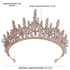 Baroque bridal crown dimensions detail showing 15.5cm diameter and 7.6cm height