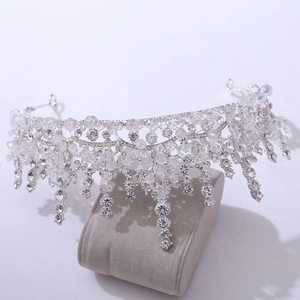 Elegant Baroque bridal tiara with sparkling crystal beads and rhinestones on silver base