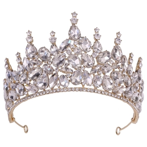 Couronne de mariée élégante en cristal avec base dorée et strass brillants pour mariage