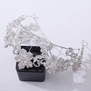 Exquisite silver floral bridal crown with sparkling rhinestones for wedding ceremonies
