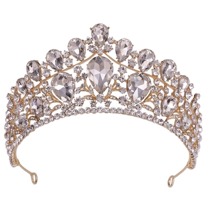 Luxury gold bridal crown with sparkling crystal teardrops and vintage palace style accents