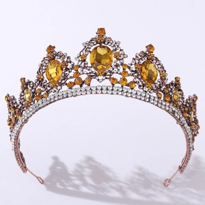 Detail of baroque bridal crown showing amber gemstones and bronze alloy metalwork