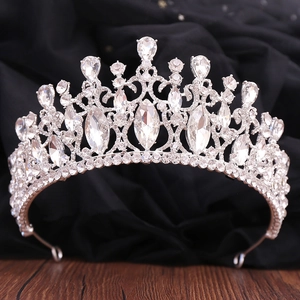 Baroque silver bridal crown with sparkling crystals and rhinestones for wedding occasions