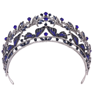 Corona da sposa vintage con pietre blu e design a farfalla in argento antico