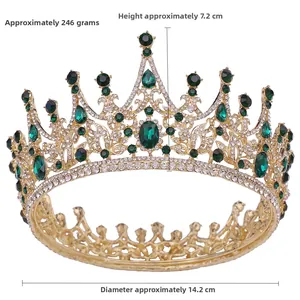Dimensions détaillées de la couronne baroque avec pierres émeraudes et finition dorée