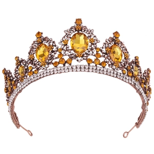 Close-up of baroque bridal crown with amber yellow crystals and bronze alloy metalwork