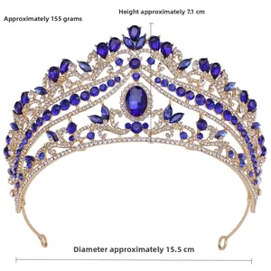 Detailed dimensions of bridal crown with blue crystals and gold alloy base