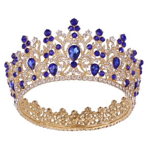 Couronne Ronde de Mariée de Luxe Style Baroque Alliage Strass Cristal Artificiel Accessoires de Cheveux pour Femmes