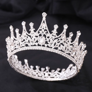 Couronne de mariée baroque luxe plaquée argent avec cristaux étincelants pour mariage