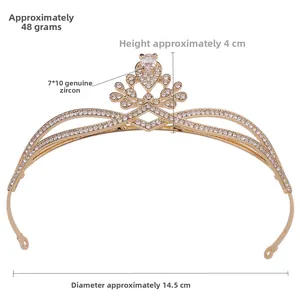 Close-up of golden zircon bridal tiara with dimensions 14.5cm diameter and 4cm height