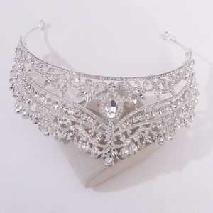 Macro detail of bridal silver tiara with sparkling crystal rhinestones and gems