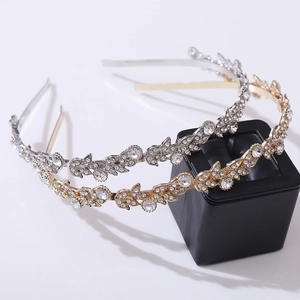 Elegante cerchietto con foglie di strass dorato e argento per matrimoni e feste