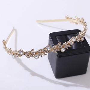 Elegante cerchietto a foglia d'oro con strass scintillanti per sposa o accessorio quotidiano