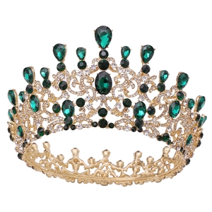 Couronne de mariée européenne vintage avec gemmes vert émeraude et strass brillants