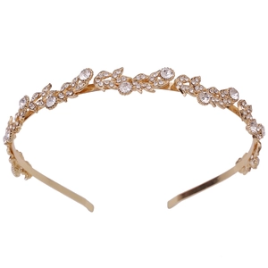 Elegante cerchietto a foglia d'oro con strass di cristallo per accessori capelli sposa