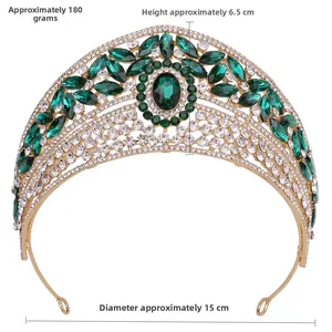 Detail view of the intricate gold alloy structure with green crystals on this bridal crown