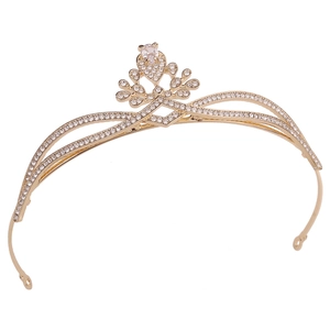 Elegant gold princess tiara with sparkling cubic zirconia crystals for wedding bridal hair