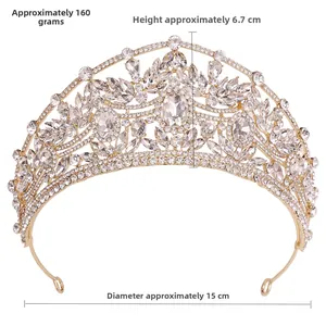 Détails de la couronne de mariée luxueuse avec strass, hauteur 6,7cm et diamètre 15cm