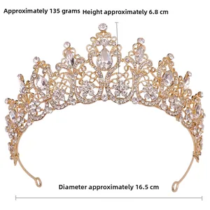 Detailed view showing a gold crystal crown measuring 16.5 cm diameter and 6.8 cm in height