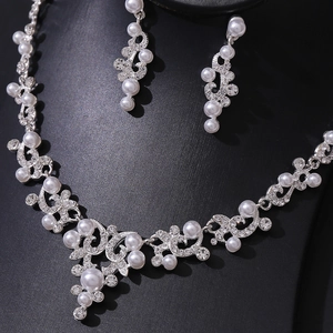 Vintage Luxus Brautschmuck Legierung Künstliche Perlenimitat Strass Halskette Und Ohrringe Elegant Hochzeit Bankett Für Damen