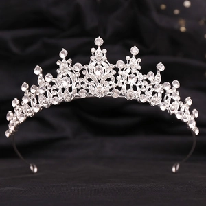 Elegant bridal silver tiara with AAA marquise rhinestones on a black velvet background